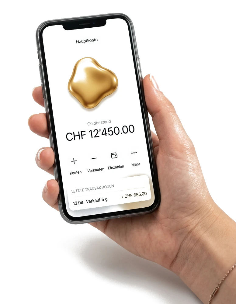 iqmii App auf einem Smartphone: Goldbestand in Schweizer Franken